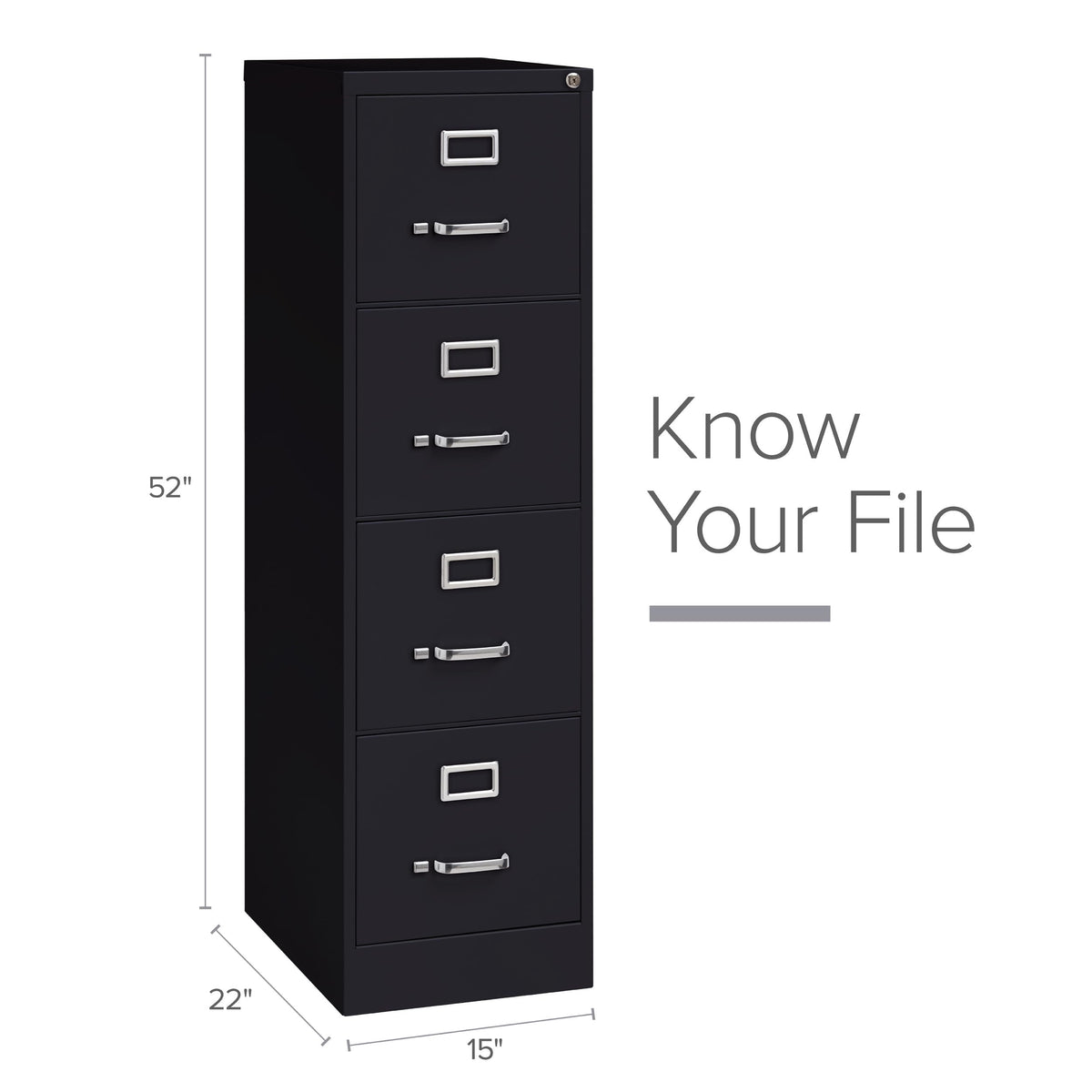 22" Deep 4 Drawer Letter Width Steel Vertical File Cabinet, Black D80825