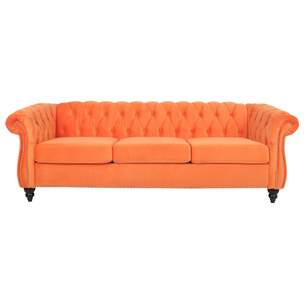 Orange Velvet 3 Seater Sofa H8231