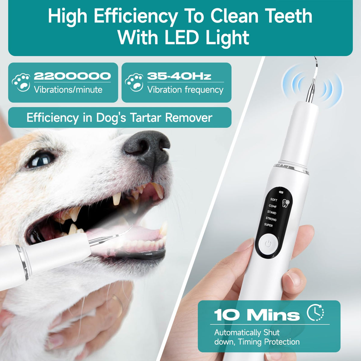 Dog Teeth Cleaning Kit with LED Light 5 Adjustable Modes Electric Toothbrush I564
