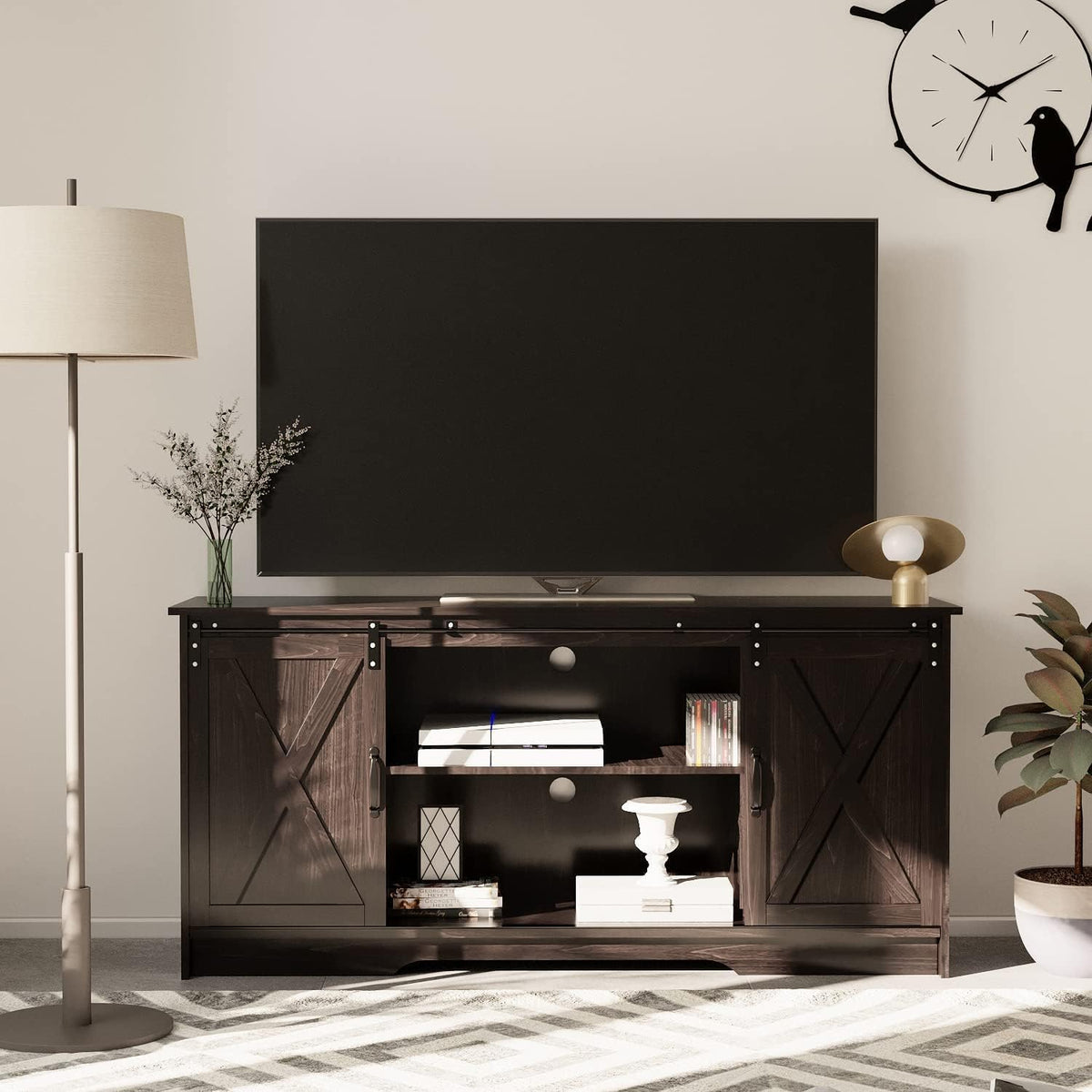 65 Inch TV Stand with Sliding Barn Doors H562
