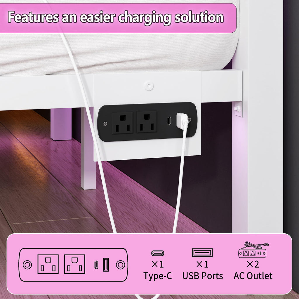 White Full Size Bed Frame with Headboard and Footboard W888715