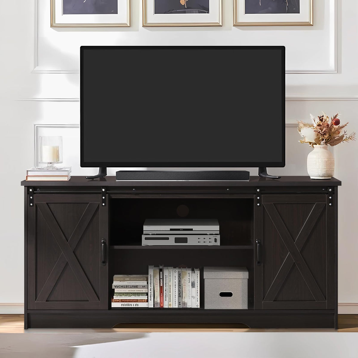 65 Inch TV Stand with Sliding Barn Doors H562