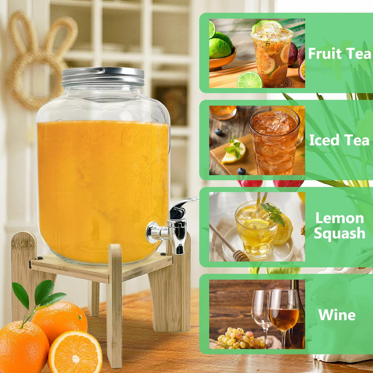 1 Gallon Beverage Dispenser with Wood Stand D4931