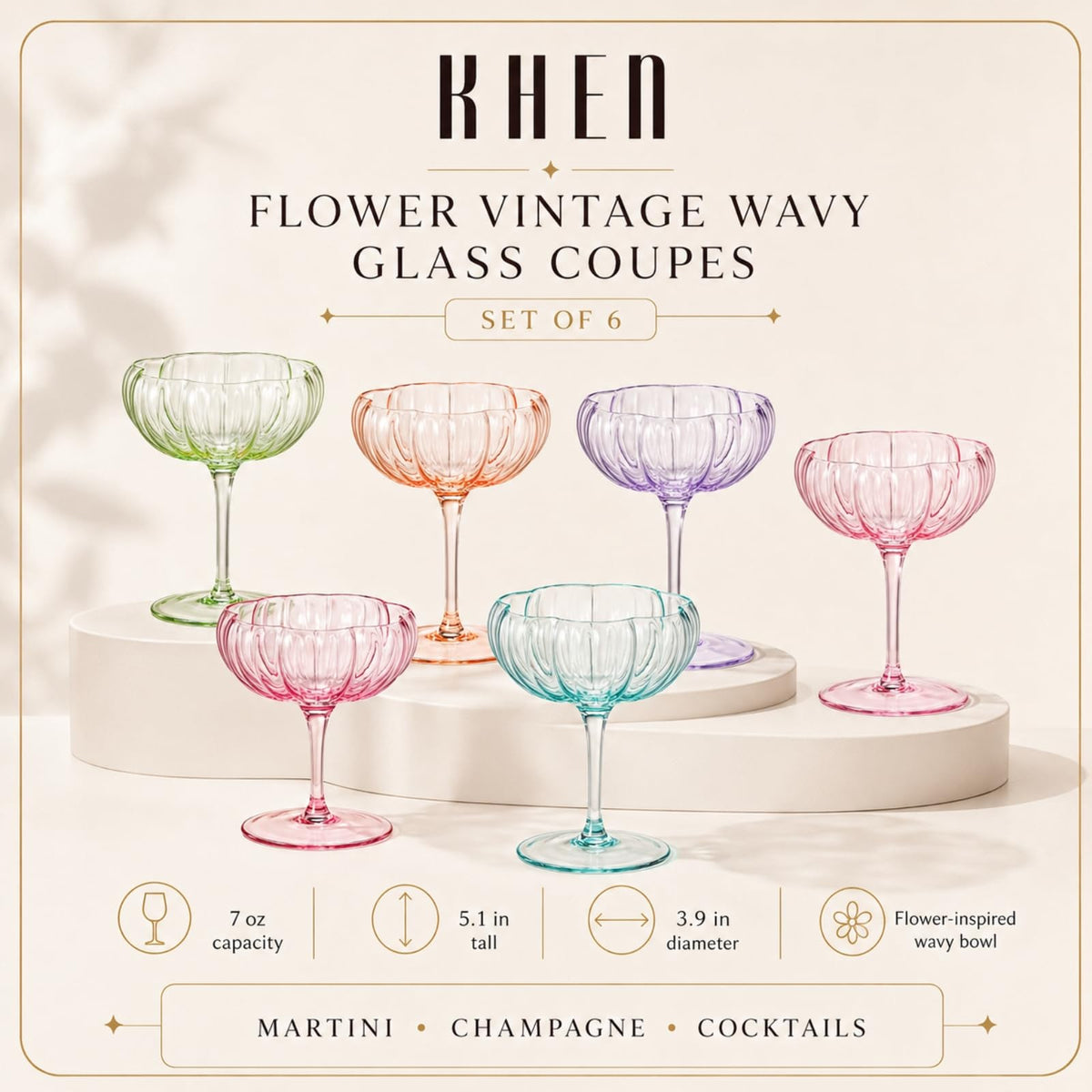Vintage Wavy Glass Coupes Set of 6 I8702