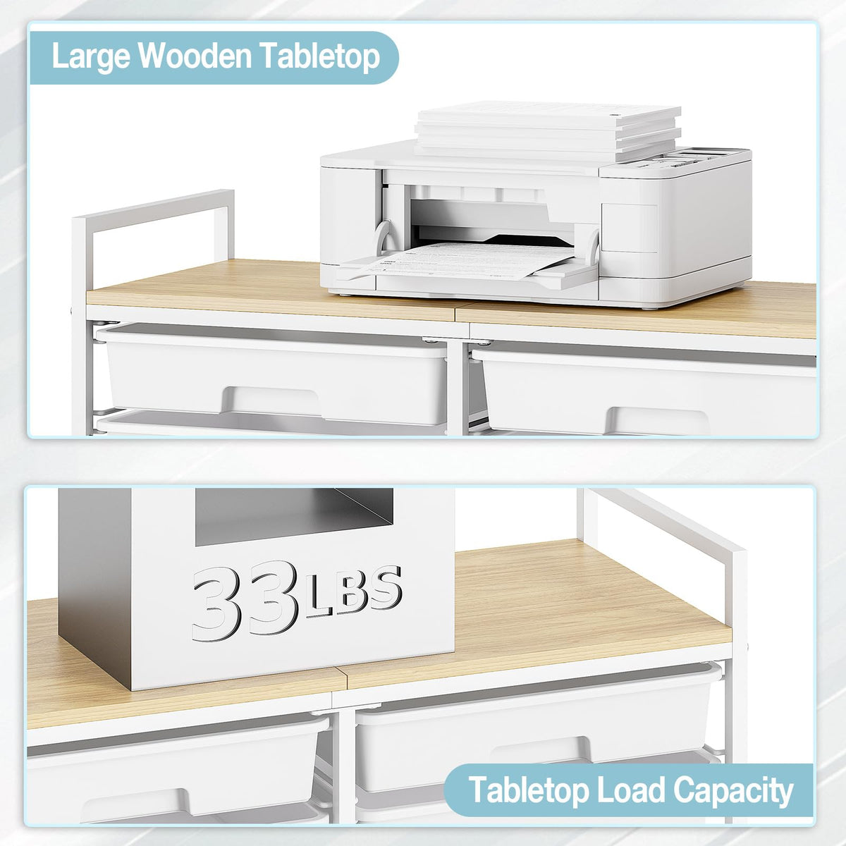 White 12 Drawers Rolling Storage Cart with Wooden Top R301007