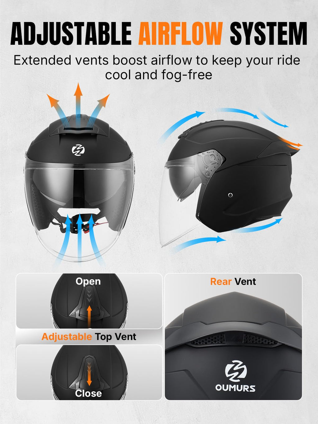 3/4 Motorcycle Helmet DOT Approved Open Face T3215