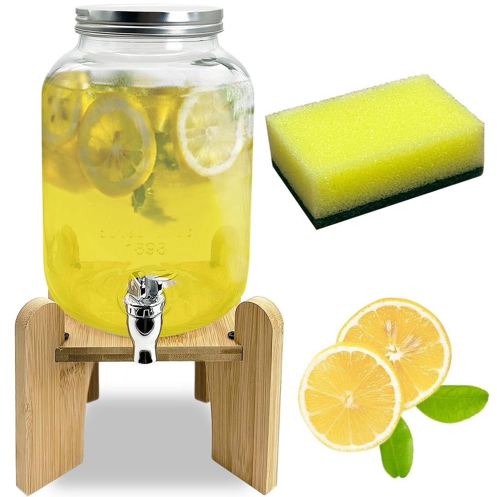 1 Gallon Beverage Dispenser with Wood Stand D4931