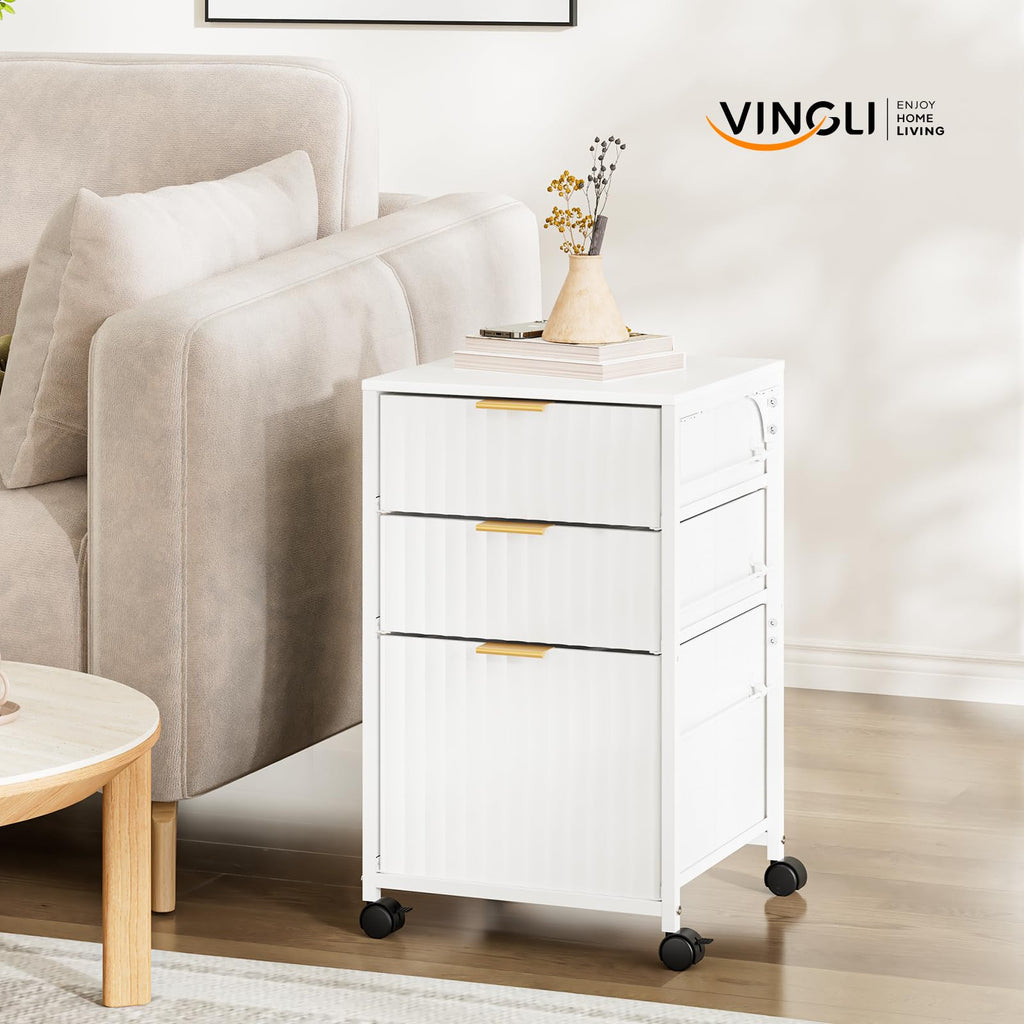 White 3 Drawer Rolling File Cabinet J32264
