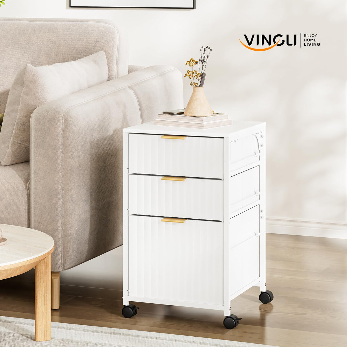 White 3 Drawer Rolling File Cabinet J32264
