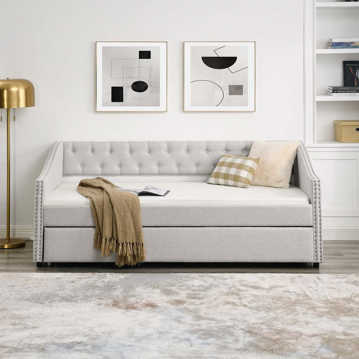 Velvet Upholstered Twin Size Daybed with Trundle L892114