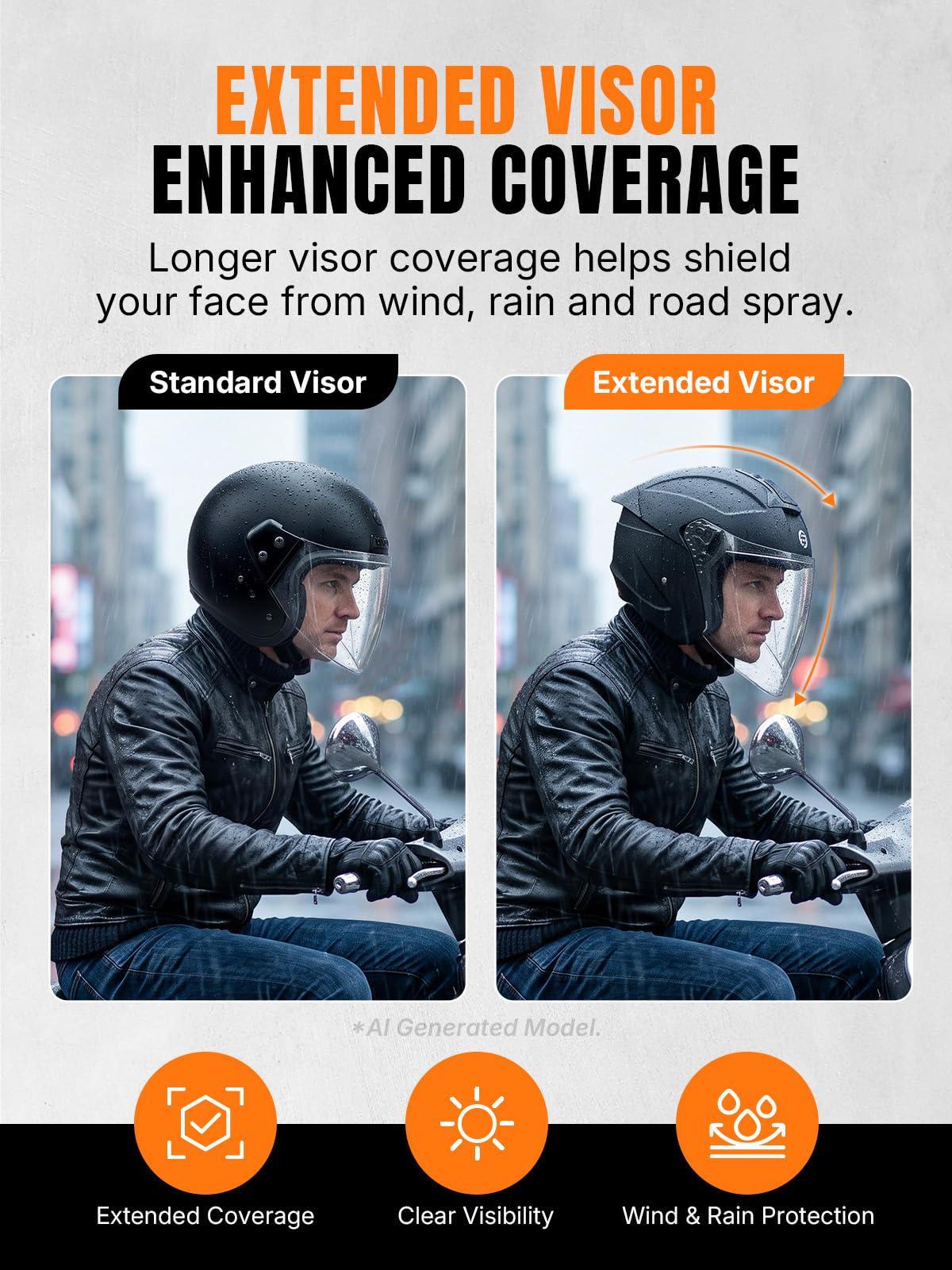 3/4 Motorcycle Helmet DOT Approved Open Face T3215
