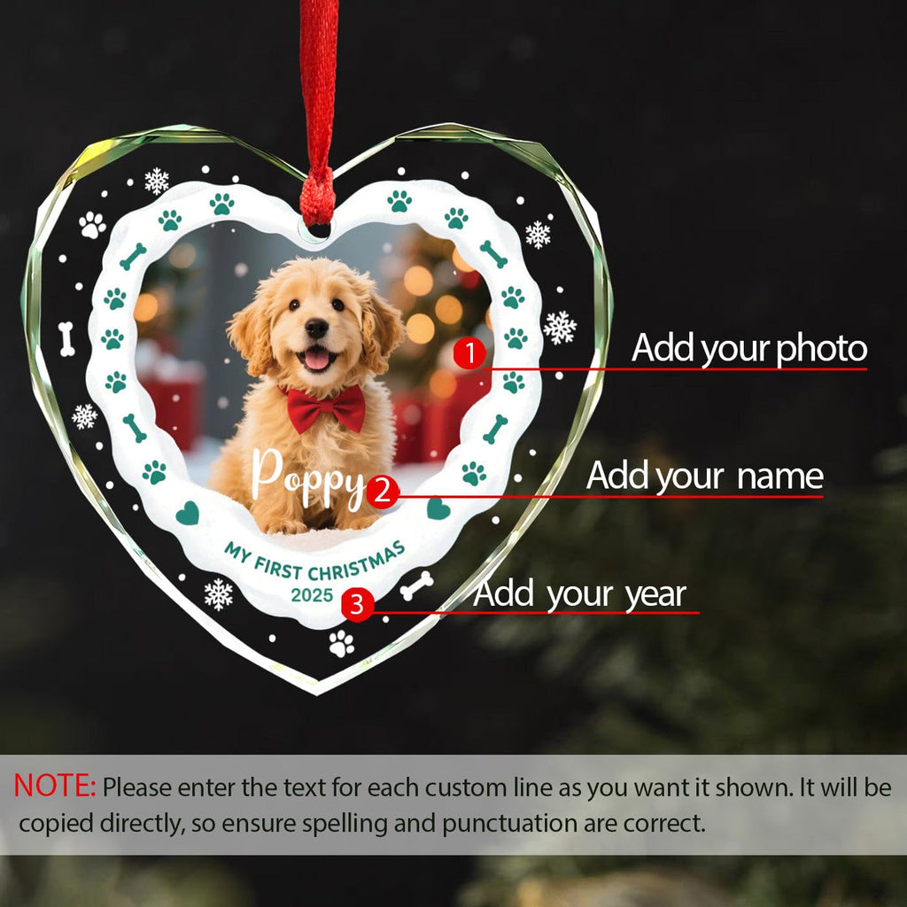 Personalized Dog's Name & Photo Heart Glass Ornament A3071