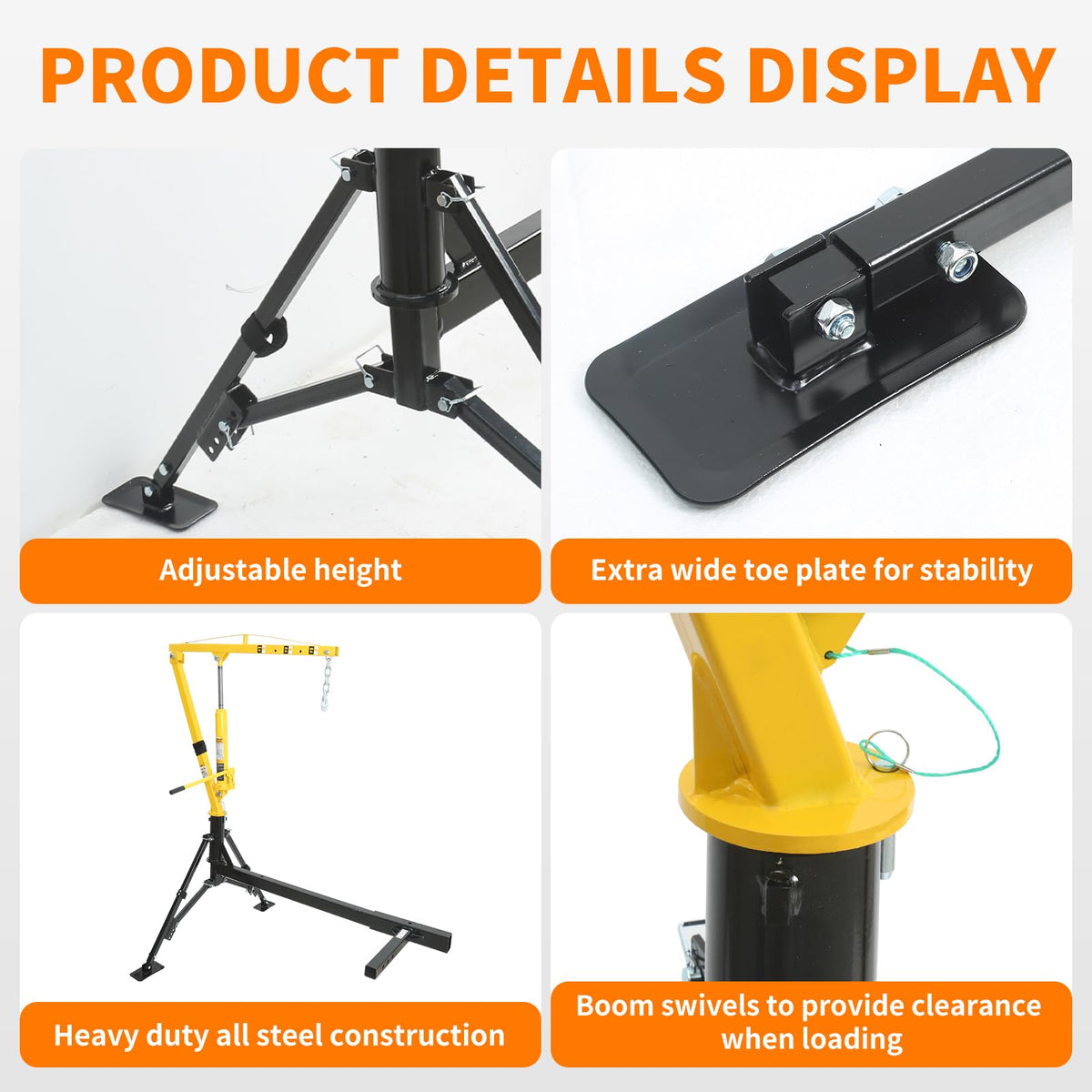 1000 lb Capacity Hydraulic Swivel Hitch Mount Truck Crane Q4382