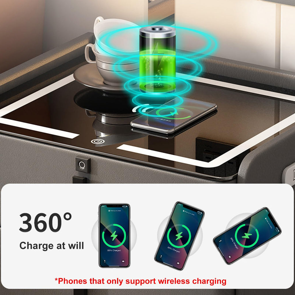 Khaki Nightstand with Wireless Charging Station and 3 Drawers I12674