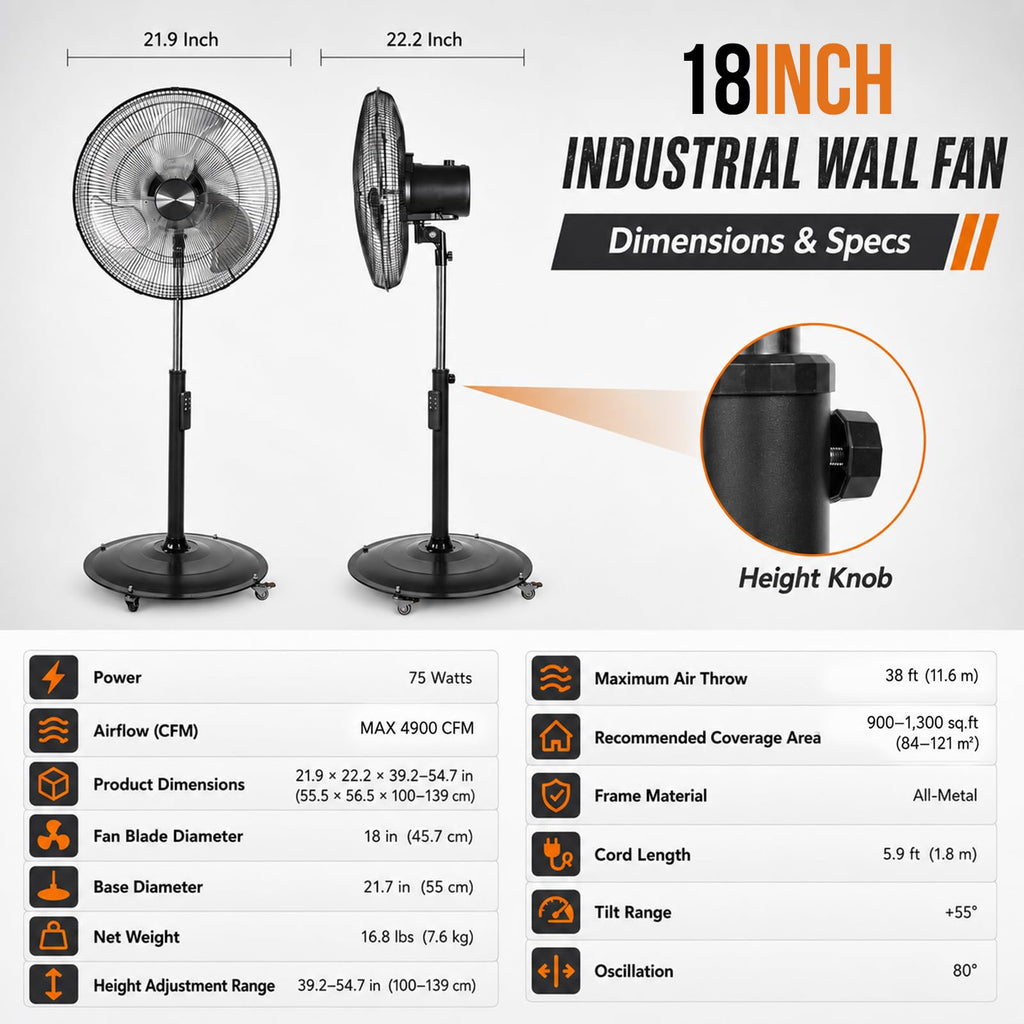 18" Black Oscillating Pedestal Fan with Remote V814347