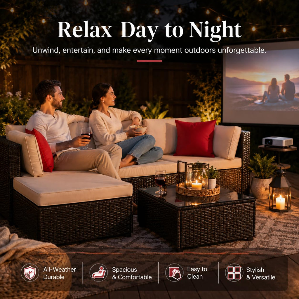 5-Piece Brown Wicker Outdoor Sofa Set with Cushions G696