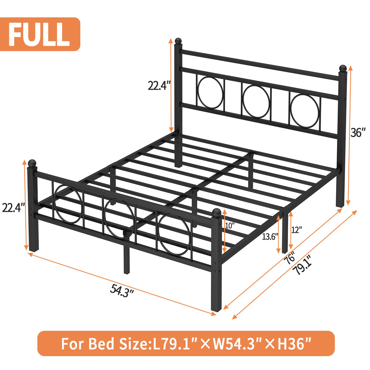Black Full Bed Frame with Headboard H8083