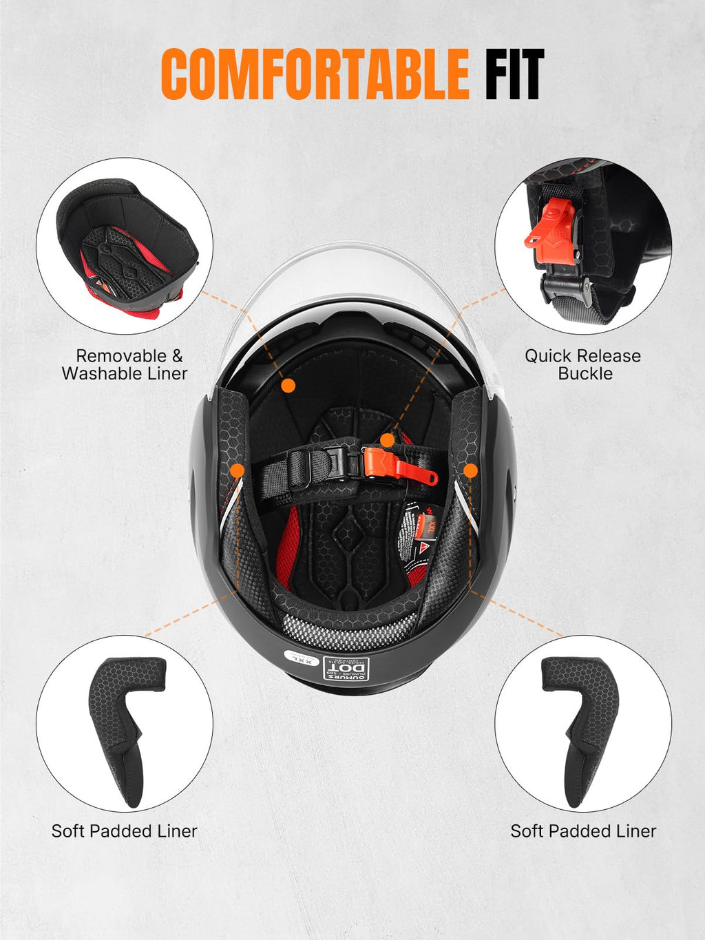 3/4 Motorcycle Helmet DOT Approved Open Face T3215