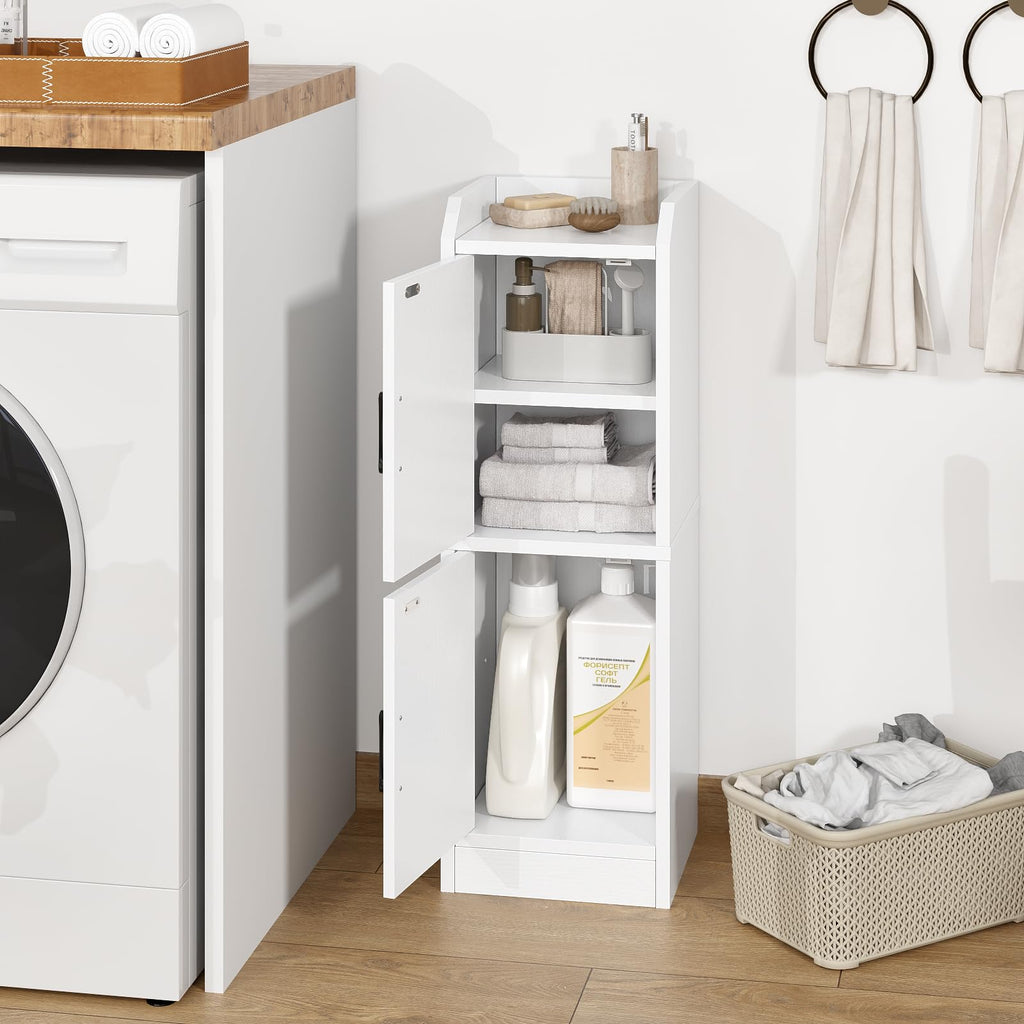 White Narrow Bathroom Storage Cabinet with 2 Doors and Shelves Z1020