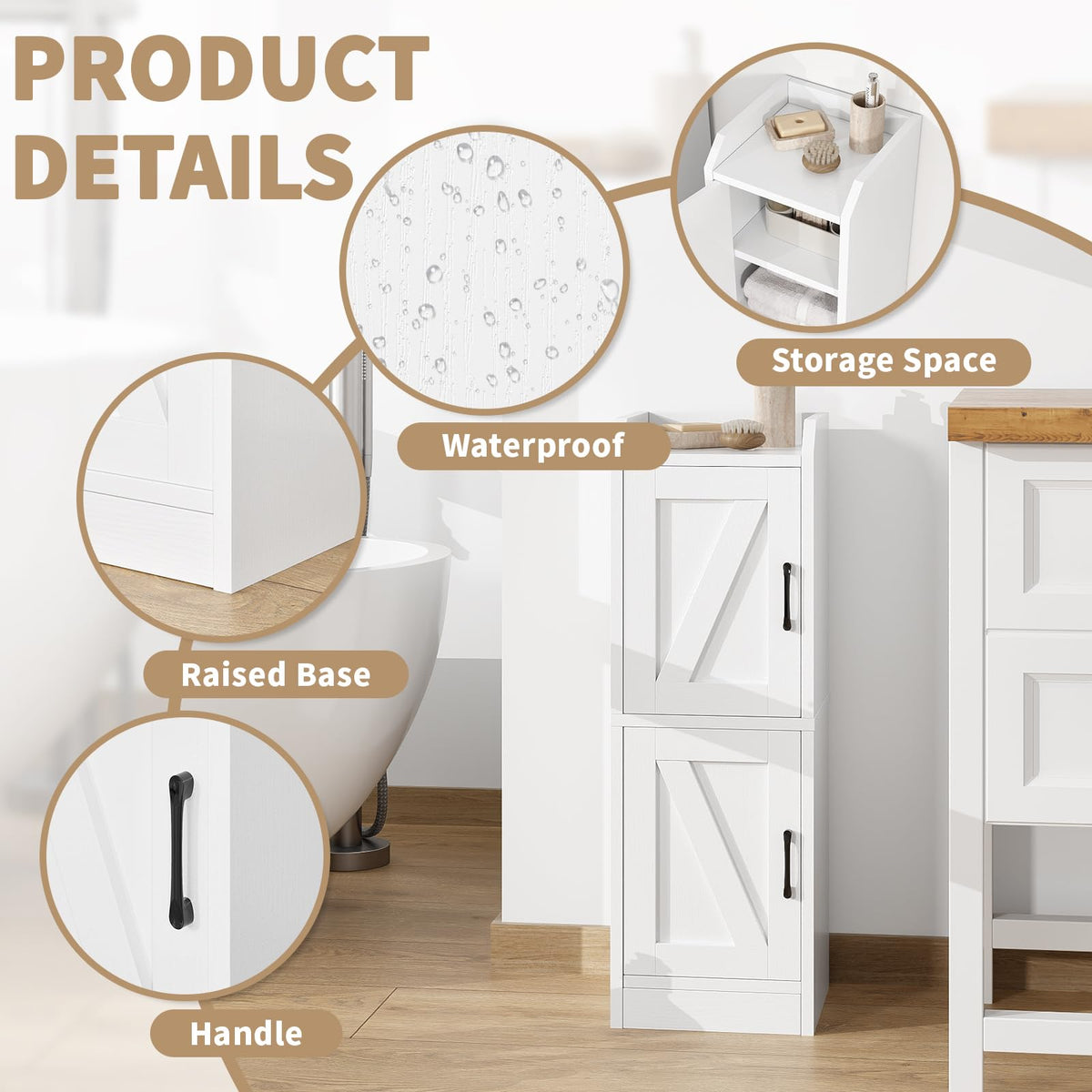 White Narrow Bathroom Storage Cabinet with 2 Doors and Shelves Z1020