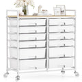 White 12 Drawers Rolling Storage Cart with Wooden Top R301007