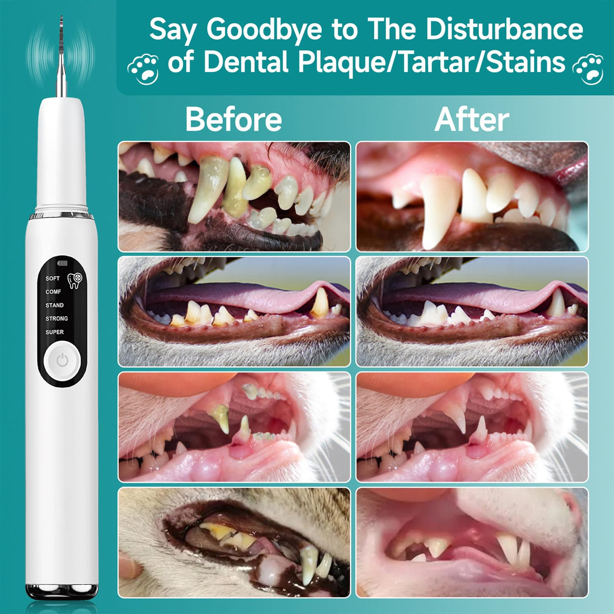 Dog Teeth Cleaning Kit with LED Light 5 Adjustable Modes Electric Toothbrush I564