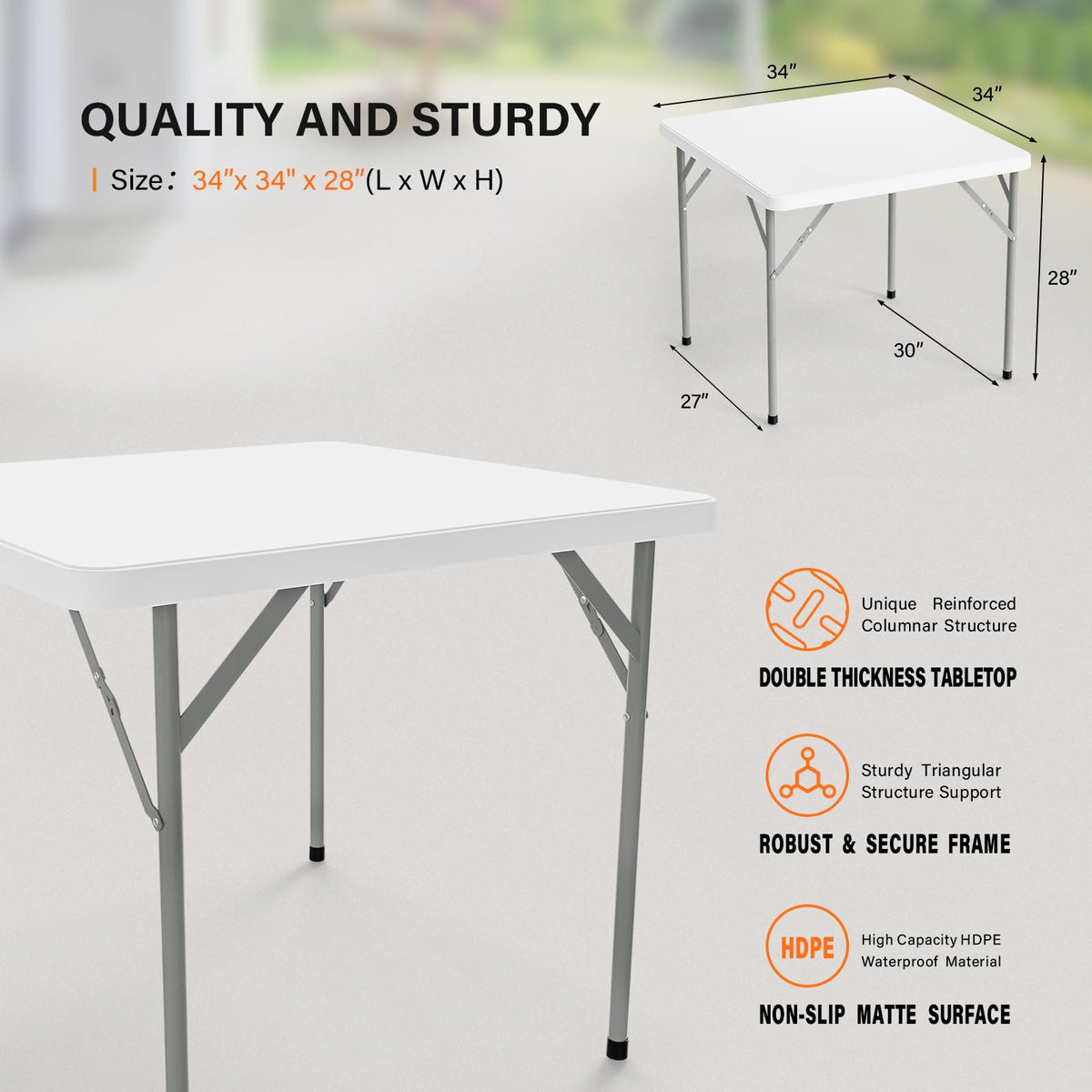 White 34 inch Folding Card Table U303991