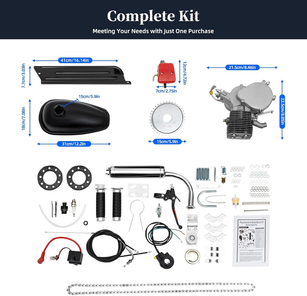 2-Stroke 100cc Air-Cooling Bicycle Engine Kit S137105