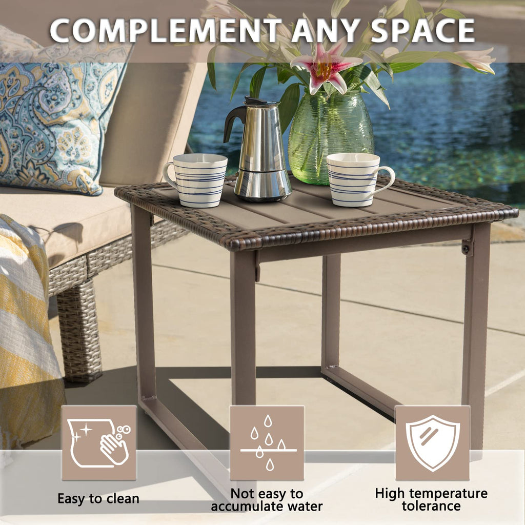Brown Wicker Outdoor Side Table Set of 2 C22199