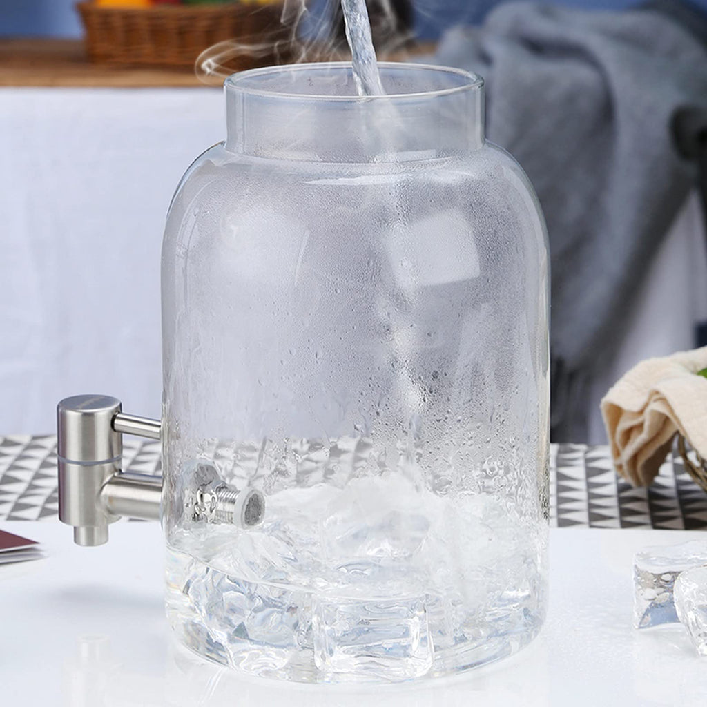 Large-capacity Cold Water Jug with Faucet High Borosilicate Glass Teapot with Base 101.4 Oz H872584