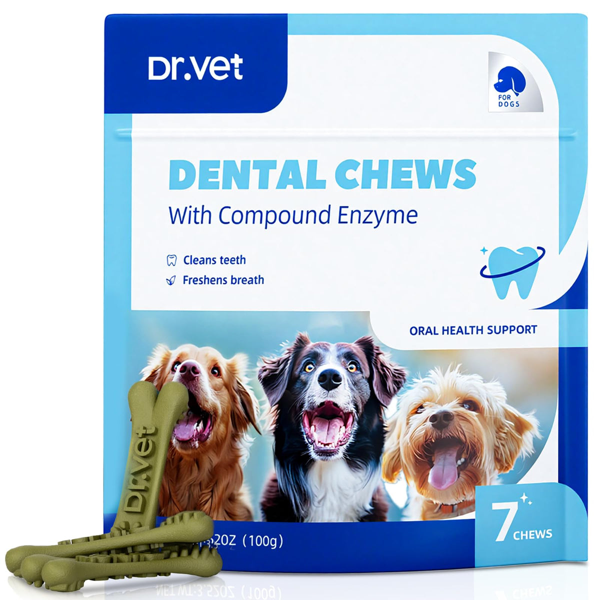 Dog Dental Chews, Plaque and Tartar Control, 7 Sticks X1632