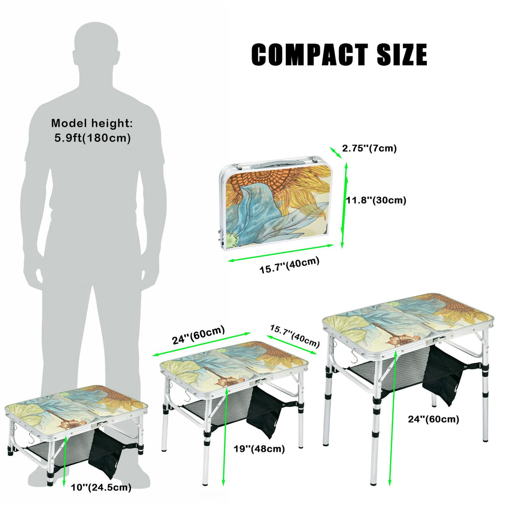 Small Folding Camping Table Aluminum 3 Adjustable Heights G796489