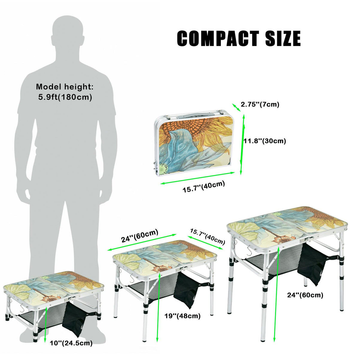 Small Folding Camping Table Aluminum 3 Adjustable Heights G796489