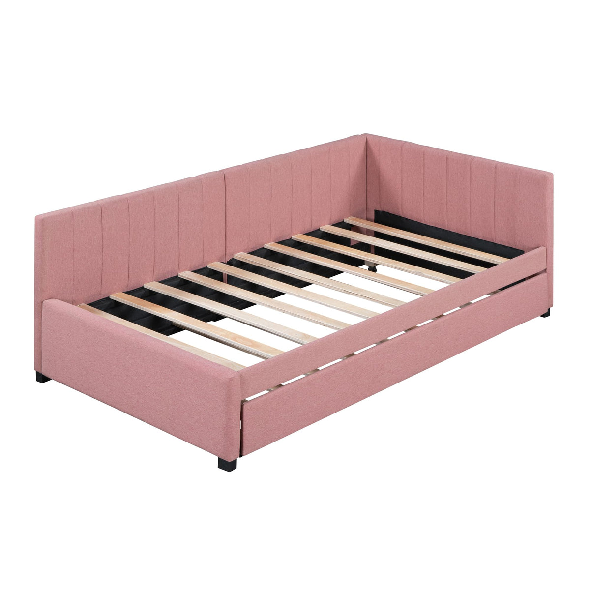 Pink Linen Fabric Twin Size Daybed with Trundle L778