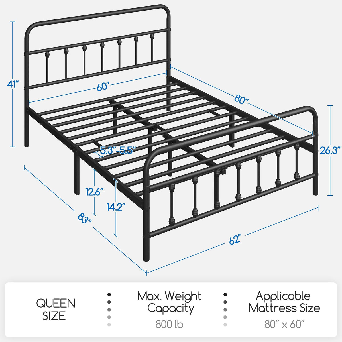 Queen Metal Platform Bed Frame E286