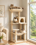 Beige 56.3" 6-Tier Cat Tree with Hammock and Condo O5730