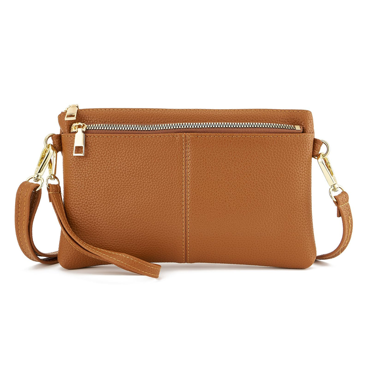 Small Triple Zip Crossbody Bag Vegan Leather Wristlet Clutch J7263