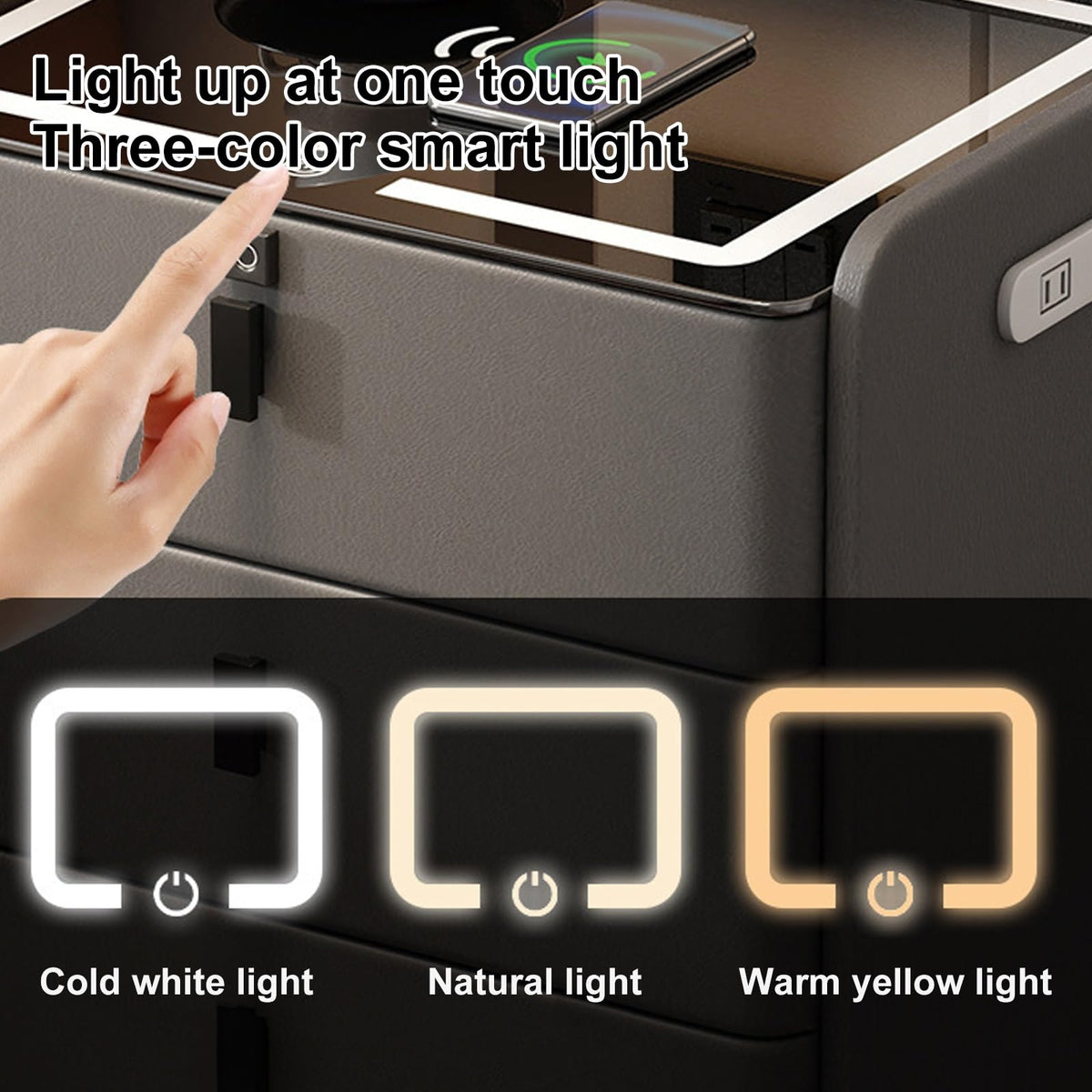 Khaki Nightstand with Wireless Charging Station and 3 Drawers I12674