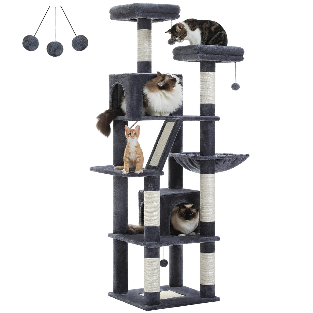 70 Inches Tall Dark Gray Cat Tree with 2 Condos G95260