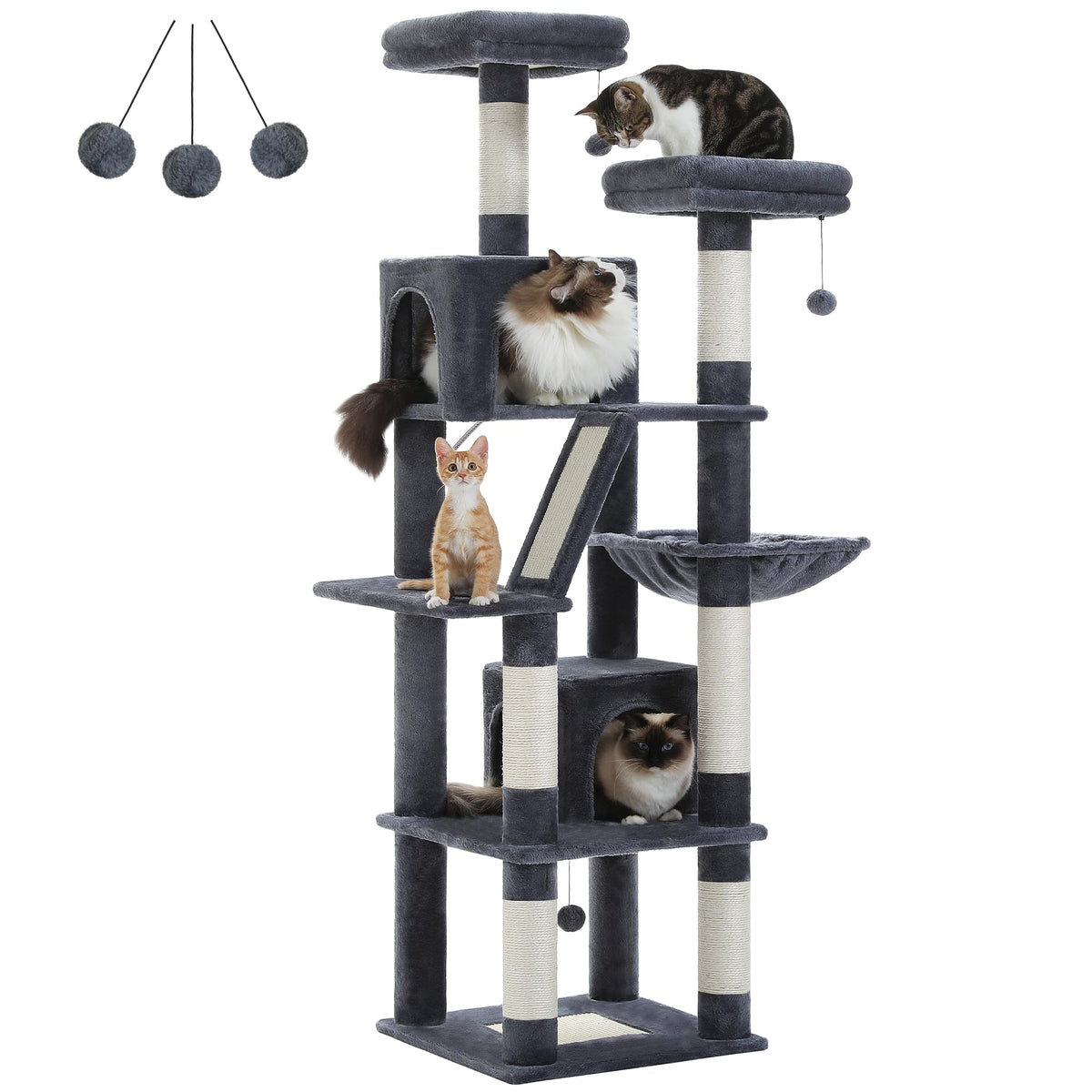 70 Inches Tall Dark Gray Cat Tree with 2 Condos G95260