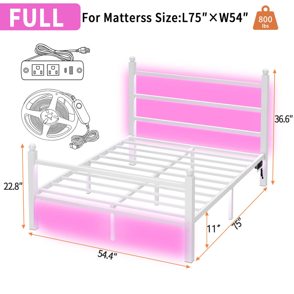 White Full Size Bed Frame with Headboard and Footboard W888715