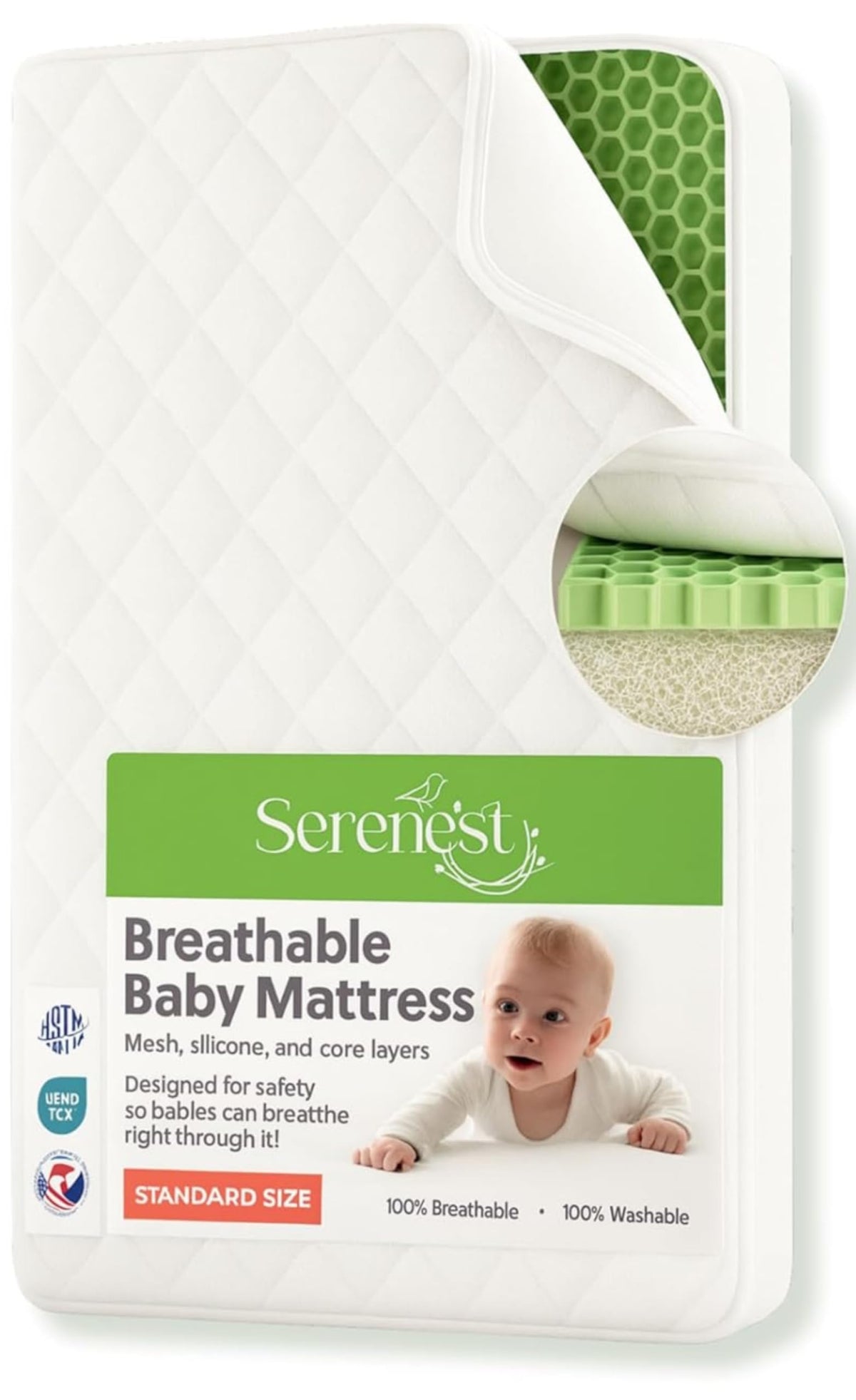 Breathable Baby Crib Mattress & Toddler Bed, Washable, Waterproof, Non-Toxic, Standard Size V22856