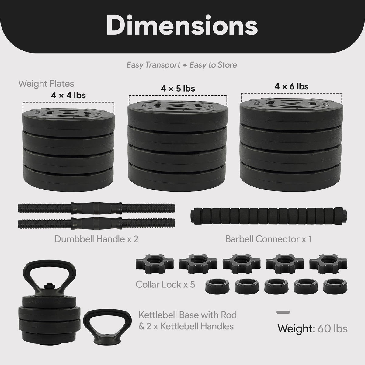 Adjustable Dumbbell Set 60 Lbs Black A1651