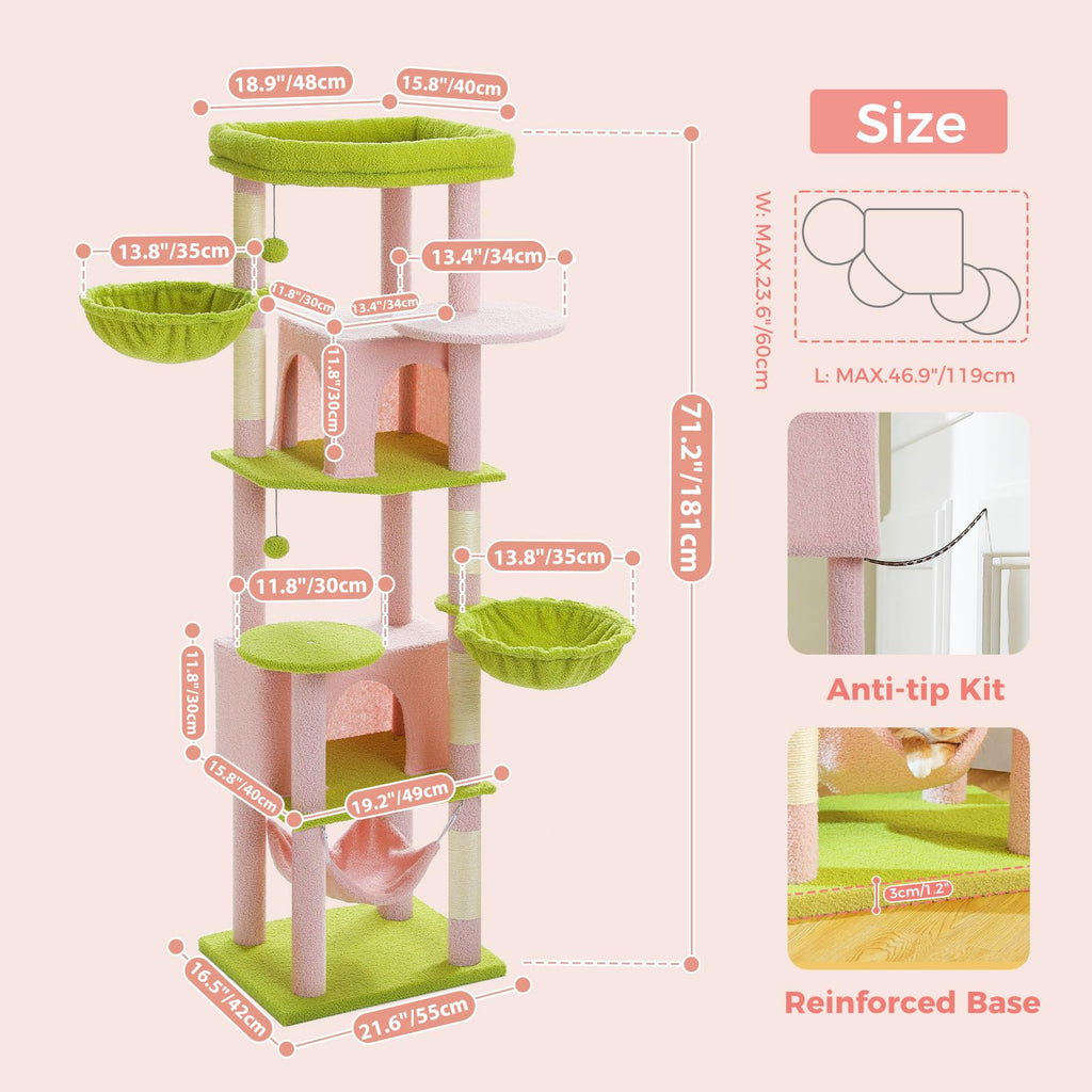 Pink 70” Cat Tree with Hammock P56273