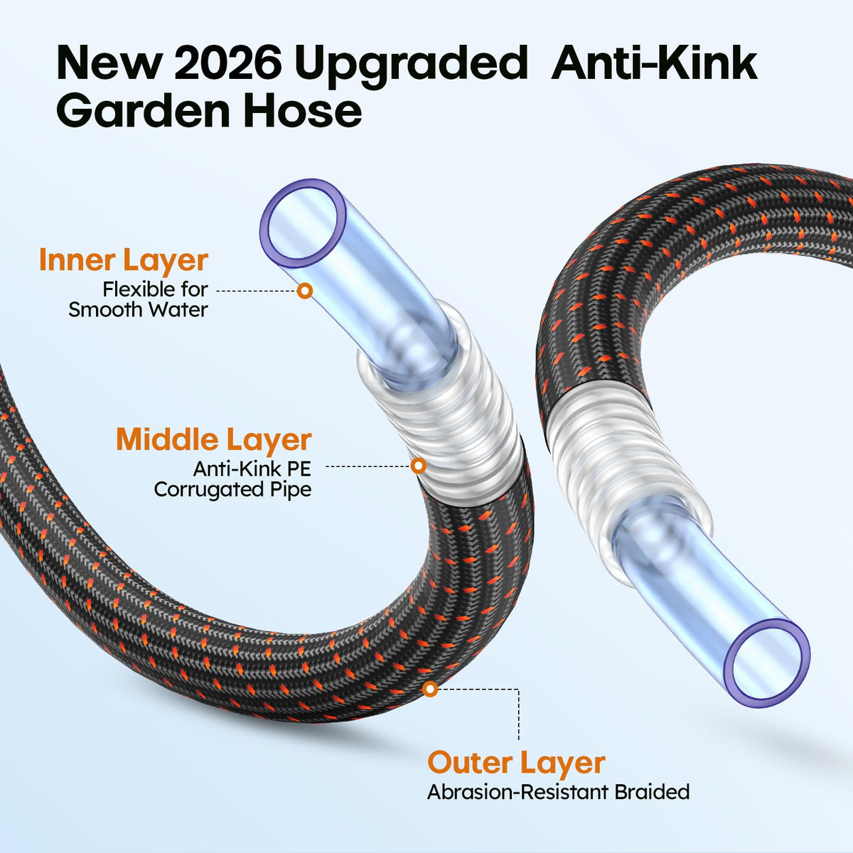 3/4" Flexible Non-Expandable Garden Hose with 10 Function Nozzle, 100ft P9164