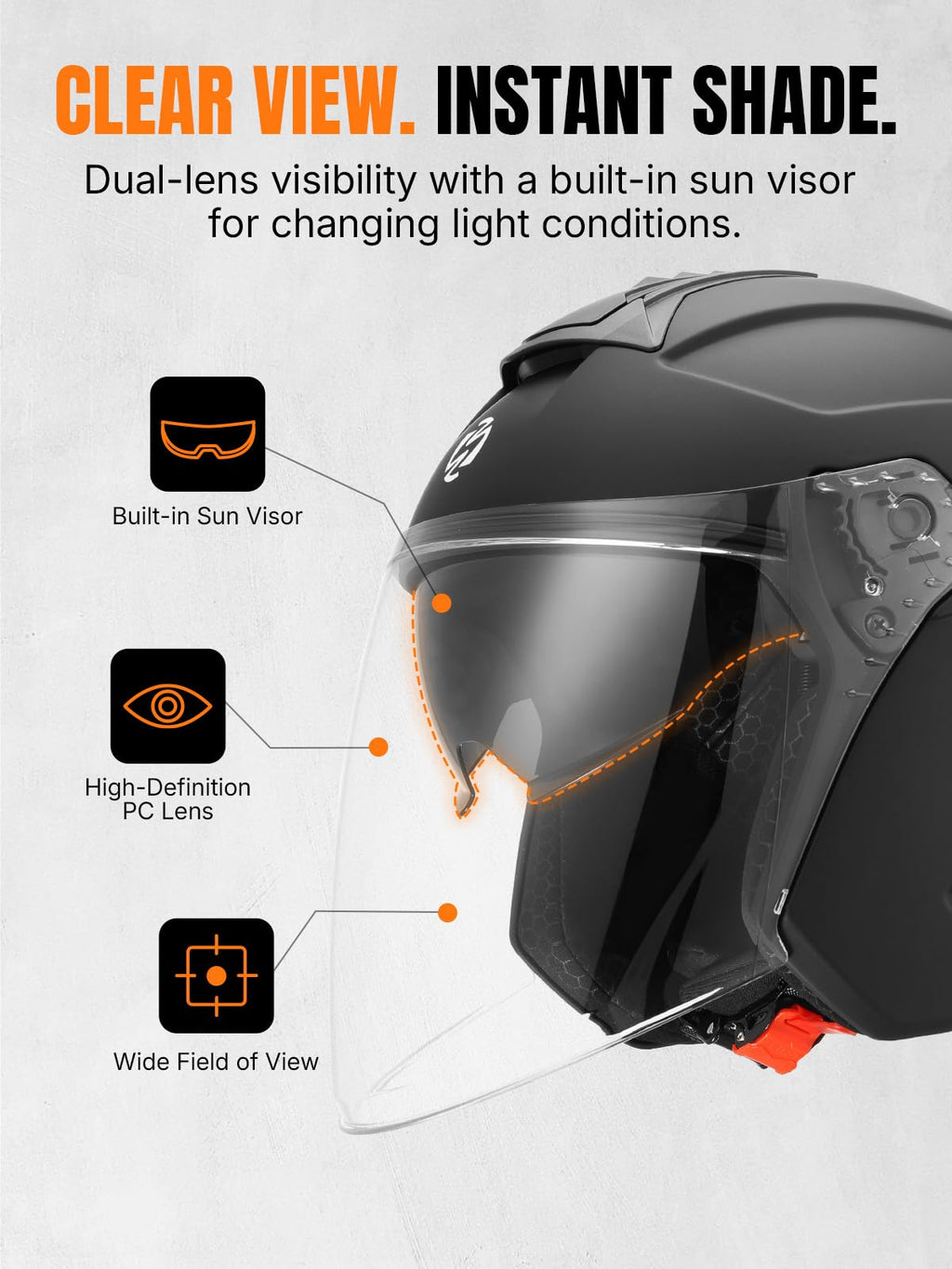 3/4 Motorcycle Helmet DOT Approved Open Face T3215