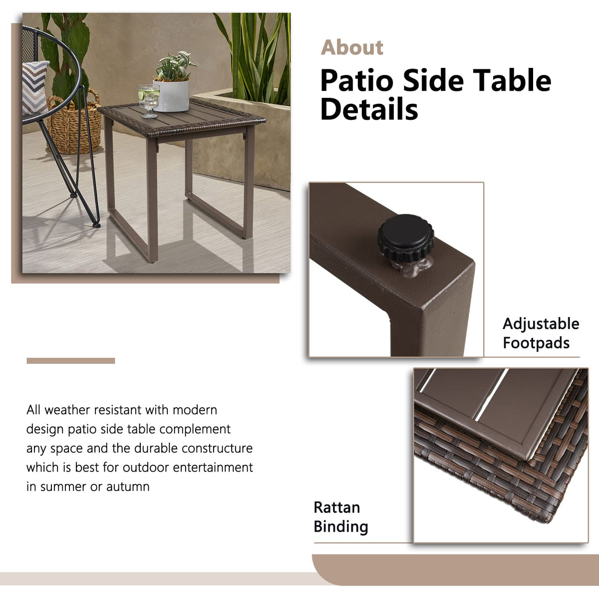 Brown Wicker Outdoor Side Table Set of 2 C22199