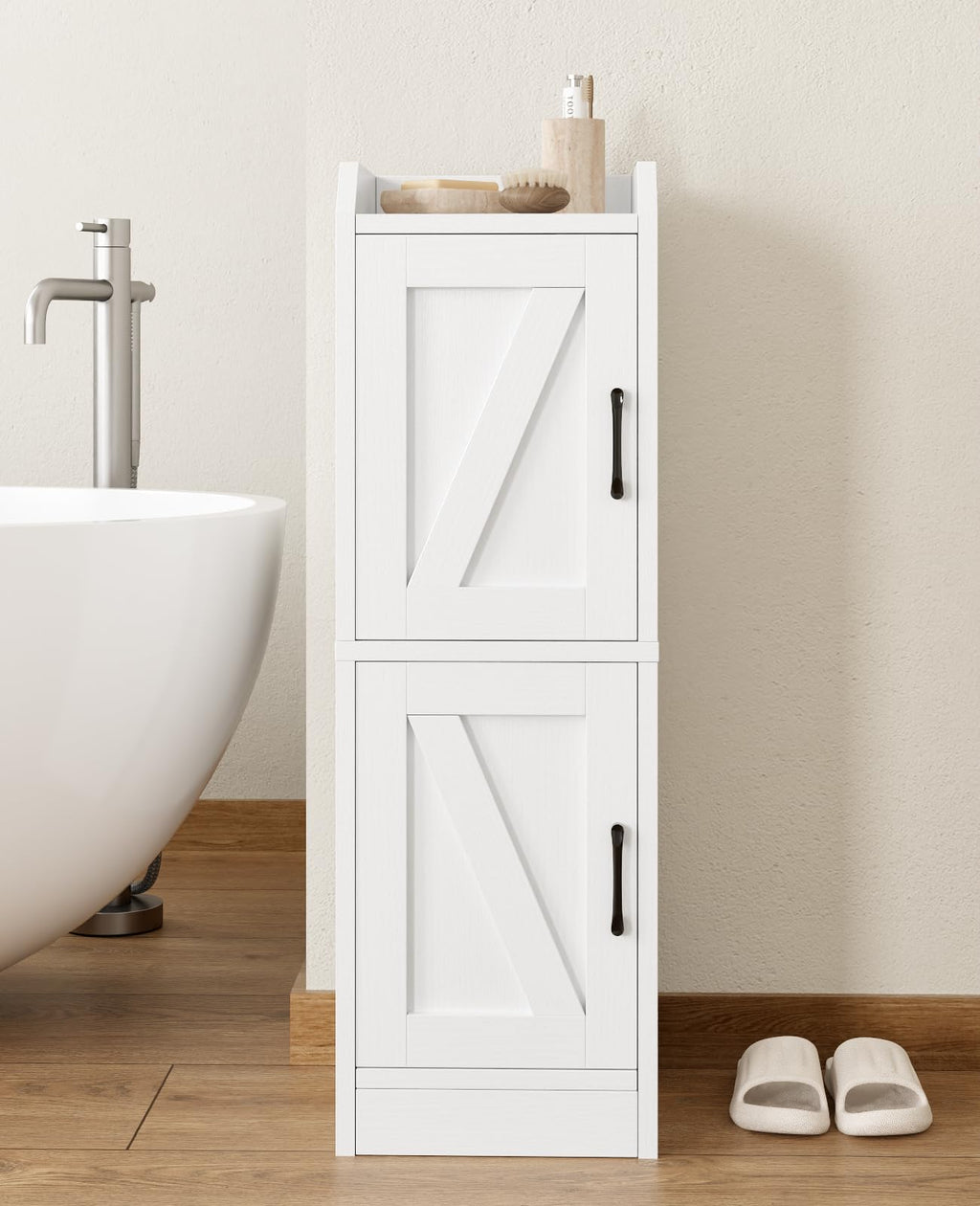 White Narrow Bathroom Storage Cabinet with 2 Doors and Shelves Z1020