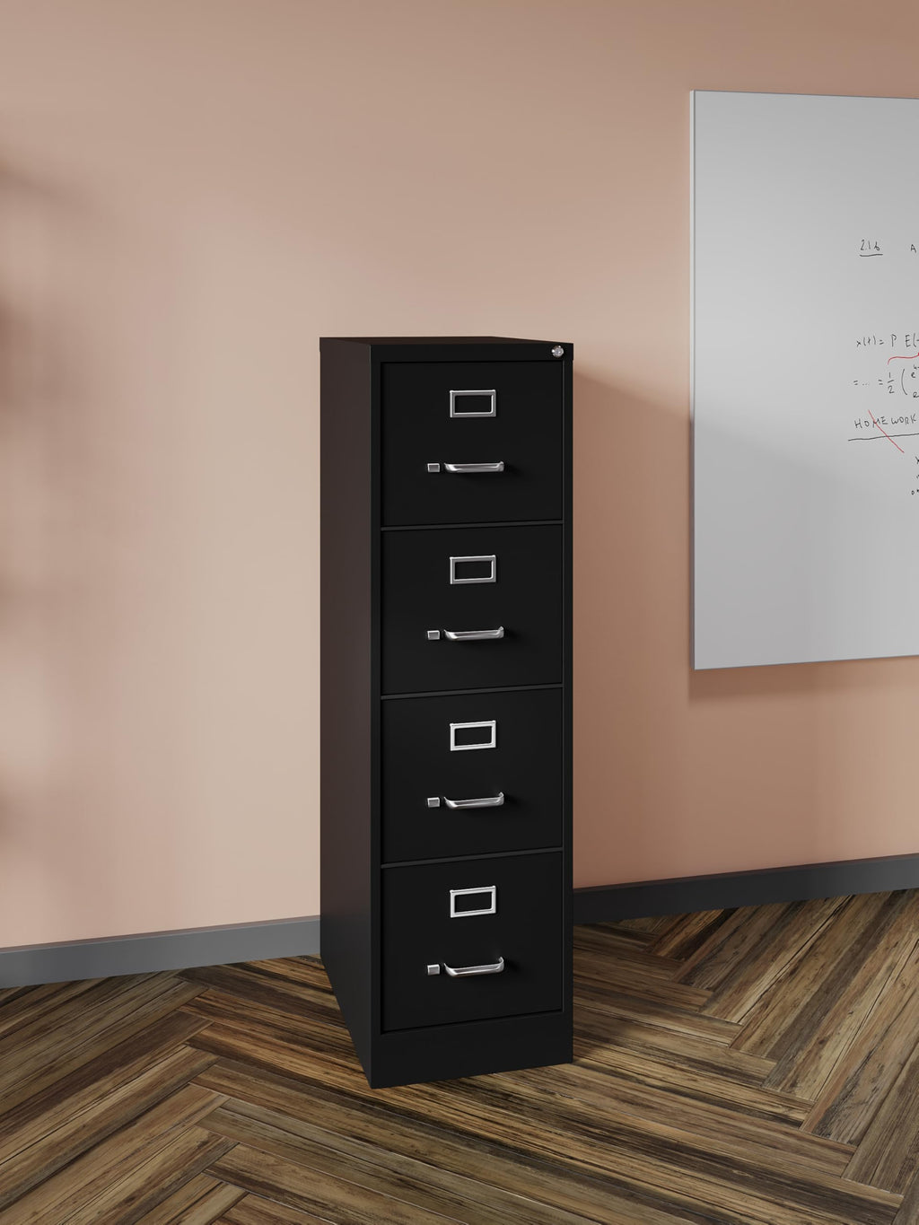 22" Deep 4 Drawer Letter Width Steel Vertical File Cabinet, Black D80825
