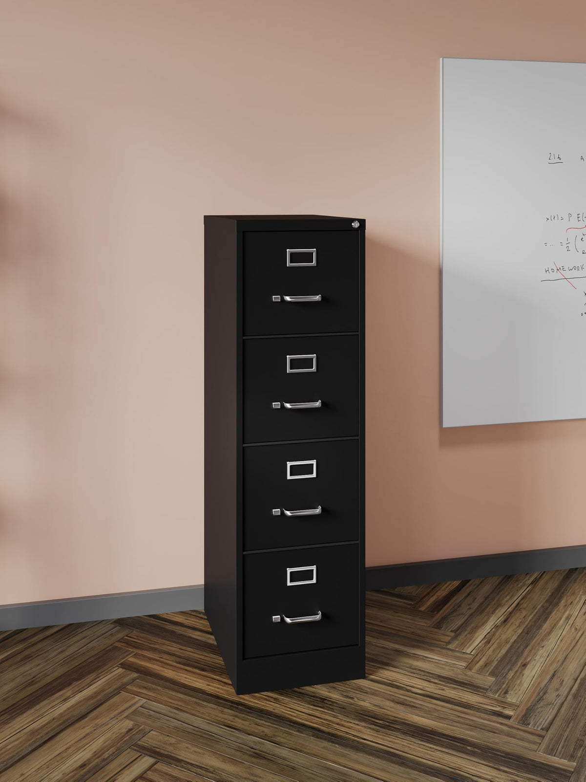 22" Deep 4 Drawer Letter Width Steel Vertical File Cabinet, Black D80825
